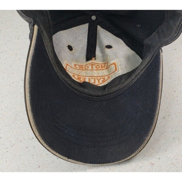 VINTAGE Black Leather Harley-Davidson Motor Cycles Patch Adjustable Hat Cap - Picture 11 of 11
